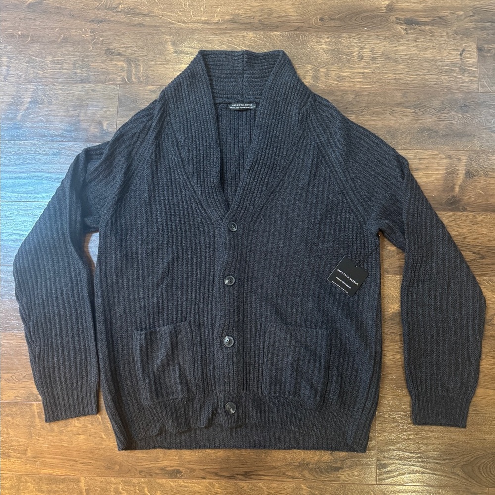 Saks Fifth Avenue Charcoal Grey Cardigan Sweater Shawl Collar